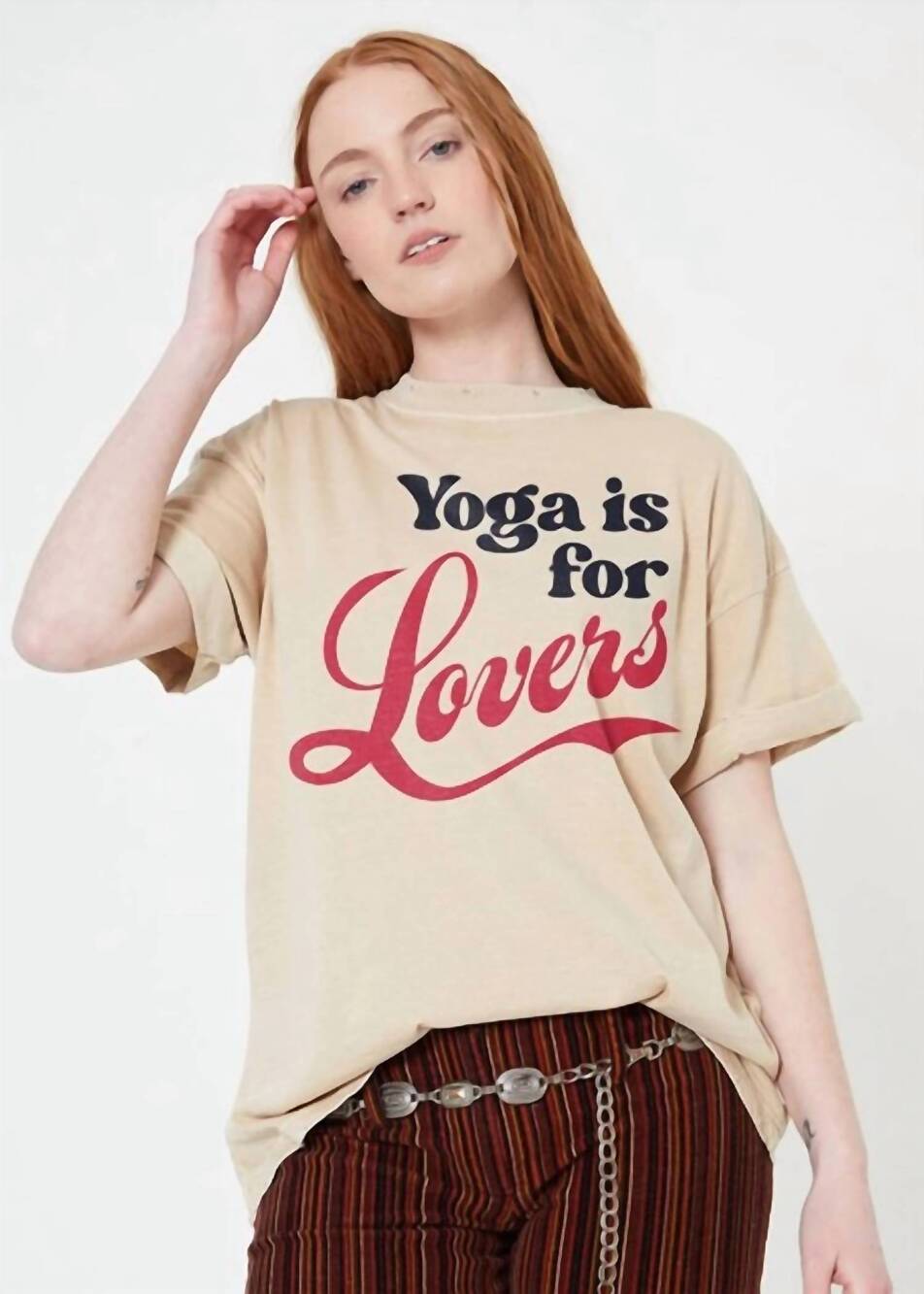 NEW GIRL DANGEROUS yoga is for lovers boyfriend tee in sand